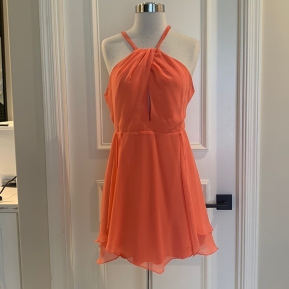 bebe Dresses & Skirts - Coral Bebe dress keyhole cutout tulip skirt.